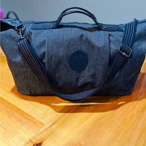 Kipling Duffle Bag Denim Blue with Monkey Key Chain 26 in x 12.5 in